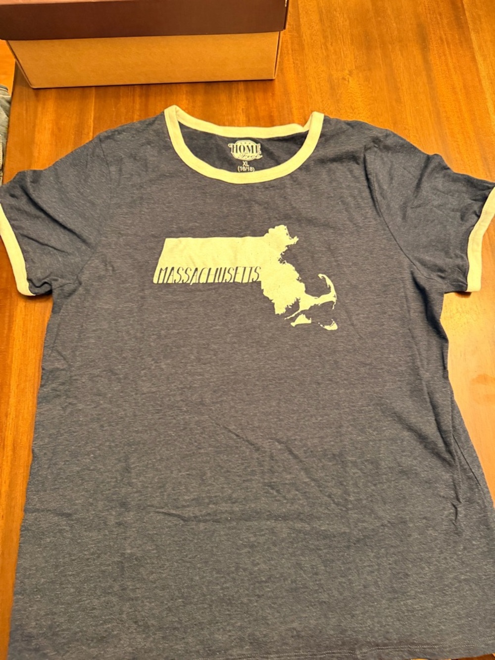 Massachusetts Graphic Ringer Tee in Navy and Cream